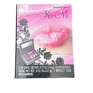 Kiss Me Lip‎ Palette Lip Stick 10 Lip Glosses Brush Case Mirror GIFT New In Box